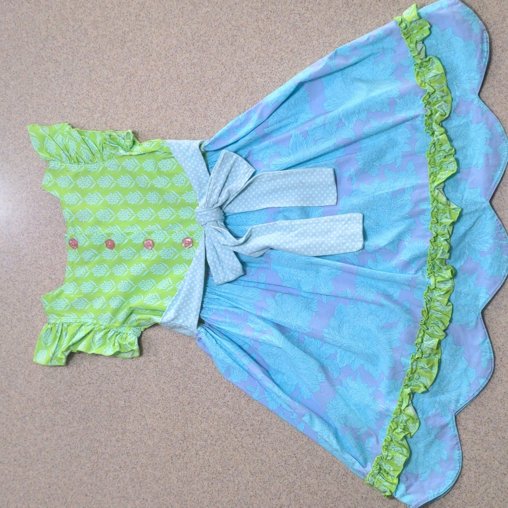 Serendipity Shrimp and Grits Green, Purple and Blue Scalloped Hem Dress Size 7-8 - Picture 4 of 12